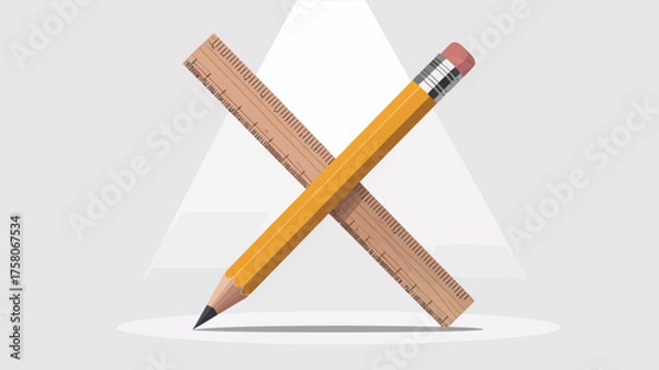 Fototapeta Pencil and ruler crossed, symbolizing education, creativity, and measurement