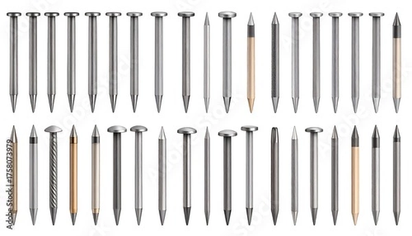 Fototapeta Rows of Shiny Metal Nails for Construction and Carpentry.