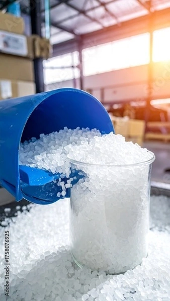 Obraz Plastic granules pouring from a container