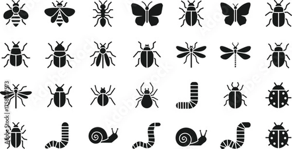 Fototapeta Collection of silhouettes of various insects and garden pests isolated on transparent background