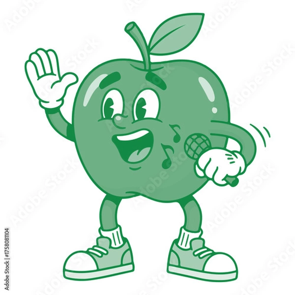 Fototapeta Animated green apple character