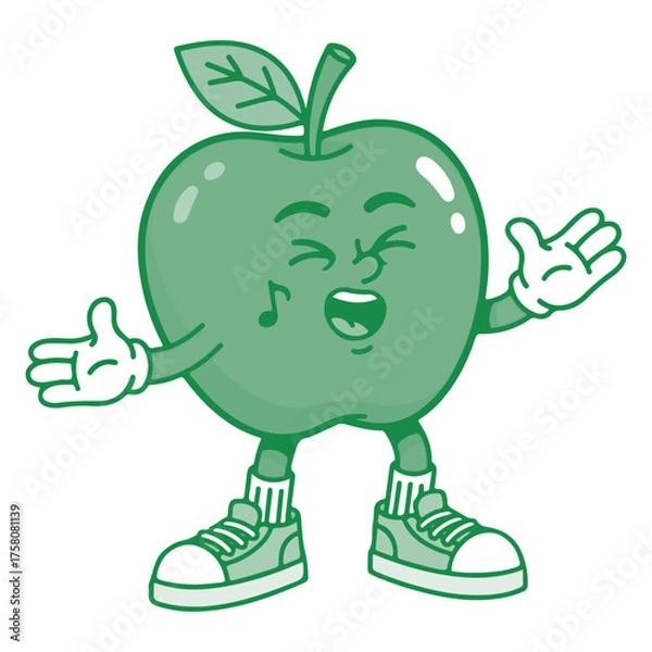 Fototapeta Animated green apple character