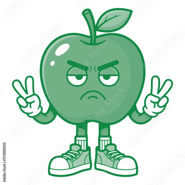 Fototapeta Animated green apple character