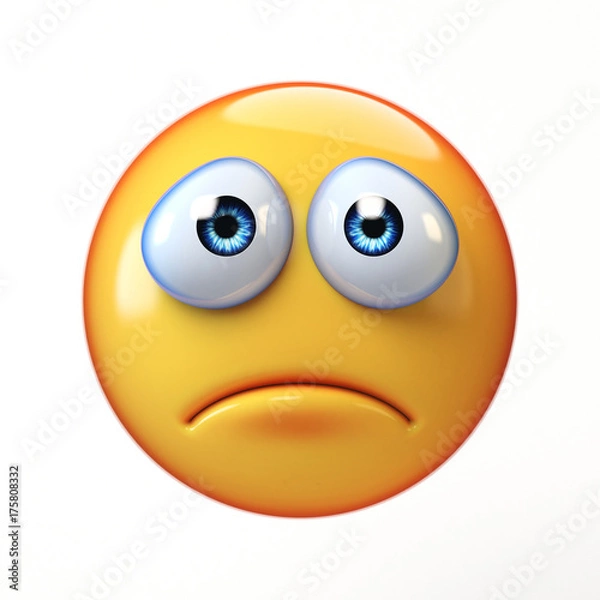 Fototapeta Smutny emoji na białym tle na białym tle, przygnębiony emotikon renderowania 3d