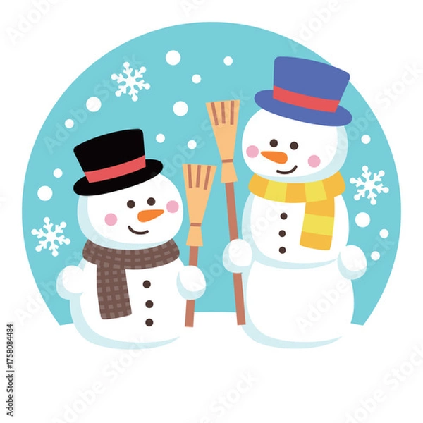 Obraz ほうきを持ったかわいい雪だるま