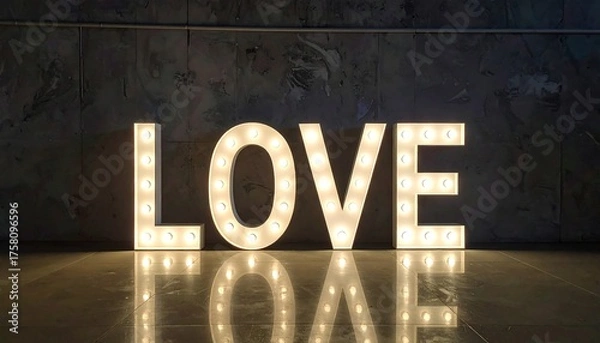 Fototapeta Illuminated LOVE Sign - A Symbol of Affection and Warmth.
