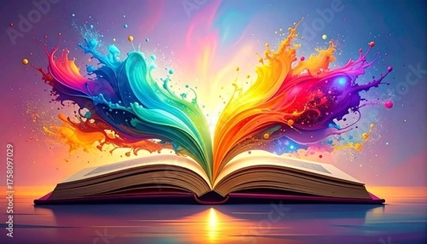 Obraz Open book exploding with vibrant rainbow colors and bright light
