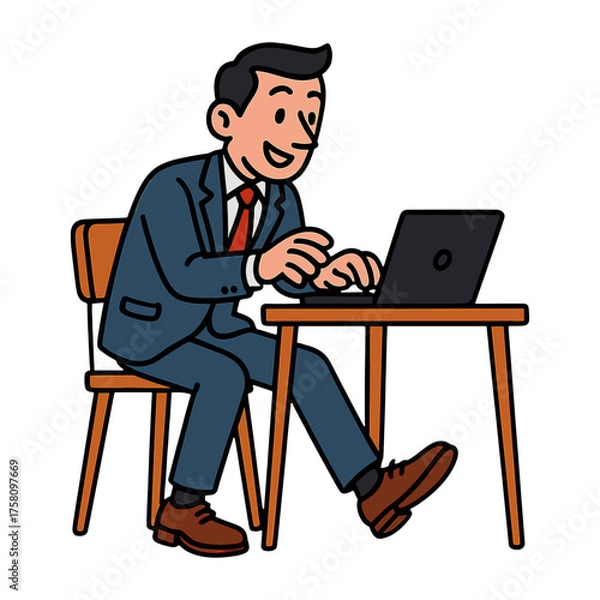 Fototapeta Cartoon businessman working laptop vector