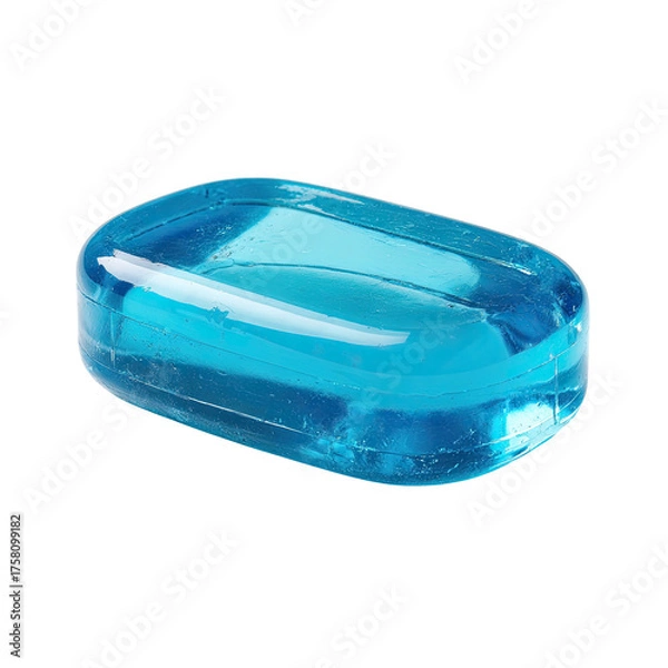 Fototapeta A translucent, rectangular object with a grooved interior, appearing cyan on a black backdrop