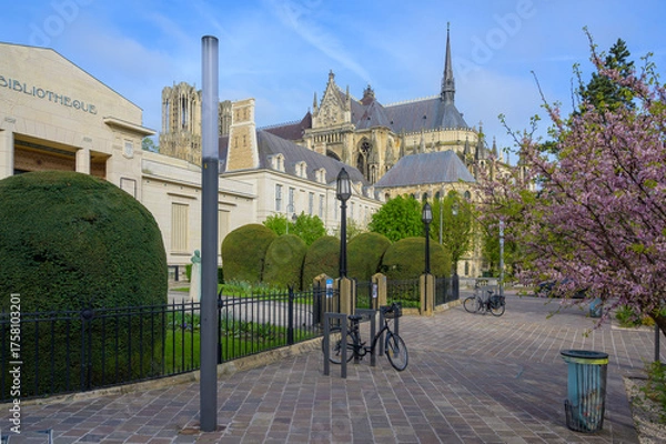 Fototapeta Reims, France - June 22, 2025: The Building of the Bibliothèque Carnegie (Carnegie Library) is a wonderful example of Art Noveau Architecture