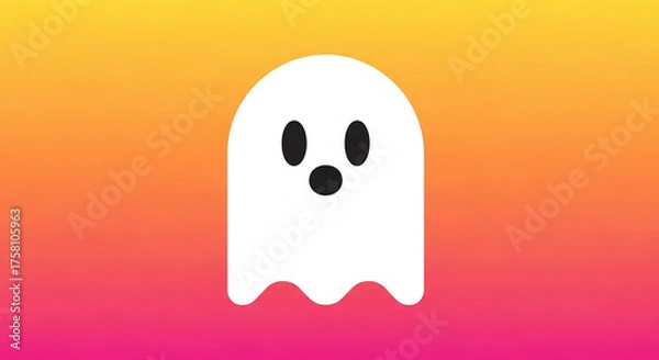 Fototapeta A simple cartoon ghost with black eyes and mouth on a colorful orange and pink gradient background