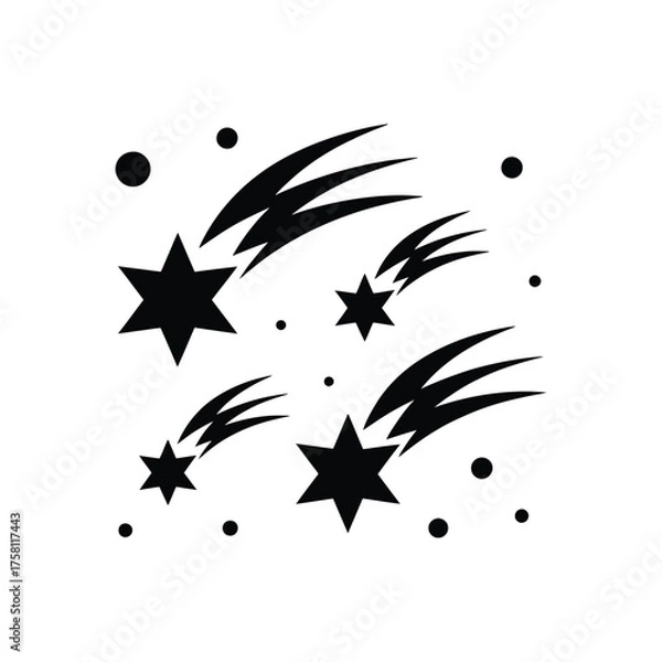 Fototapeta Stylized black shooting stars and dots on white background