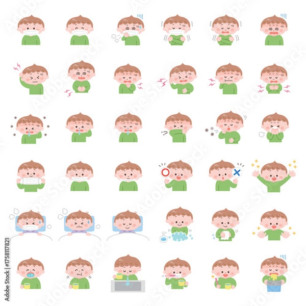 Obraz 男の子の衛生･体調･予防イラストセット