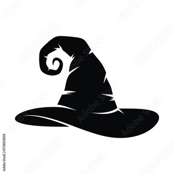 Fototapeta Classic black witch hat silhouette with curled point