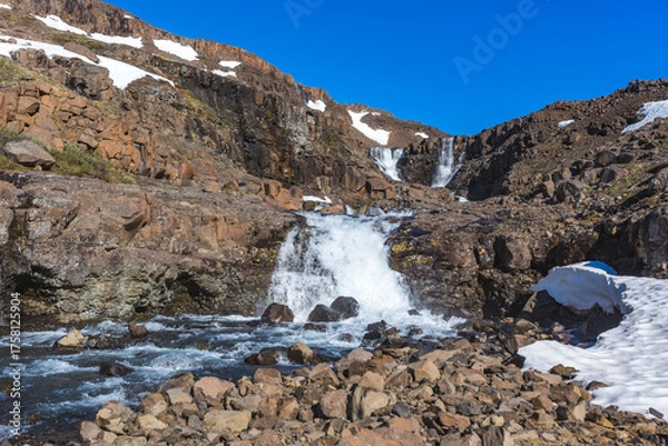 Fototapeta Waterfall on the Putorana Plateau. Russia, Taimyr.
