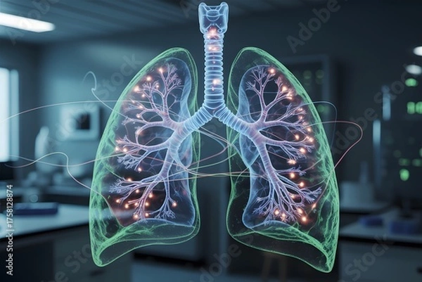 Fototapeta Visualizing the Intricate Network of Human Lungs Illustrating Pulmonary Health and Respiratory System Functionality in a Modern Medical Setting