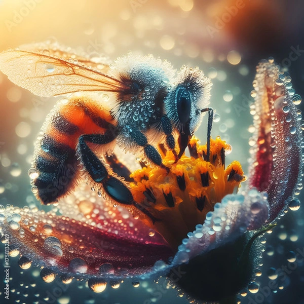 Obraz 꽃잎 위 꿀벌