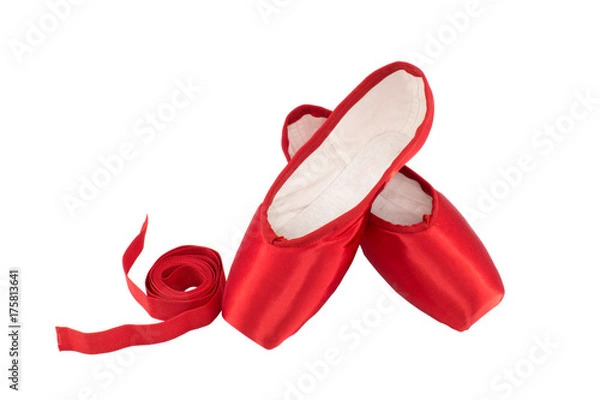 Obraz Red ballet pointe on white background