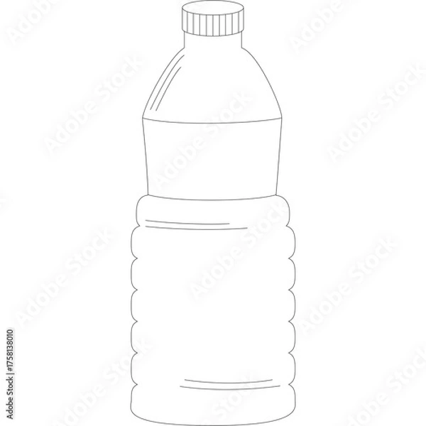 Fototapeta Outline of a clear plastic water bottle with a cap isolated on a transparent white background simple graphic design element