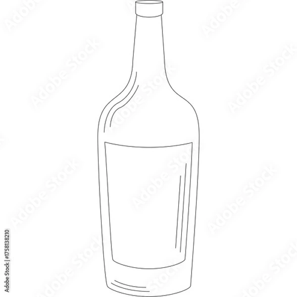 Fototapeta Outline Of A Wine Bottle On A White Transparent Background With A Dashed Line Effect Illustrating A Simple Beverage Container Shape