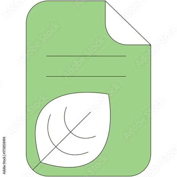 Fototapeta Pale Green Document Icon with Leaf Silhouette and Abstract Lines Inside Representing Nature Or Ecology Concept On Transparent Background