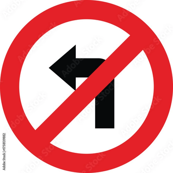 Fototapeta Red circular traffic sign prohibiting left turns on a white background