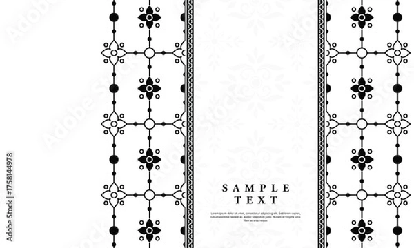 Obraz Elegant Symmetrical Black and White Decorative Panel with Floral and Geometric Motifs