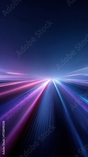 Fototapeta Neon light tracks in a blue‑purple palette, speed and movement