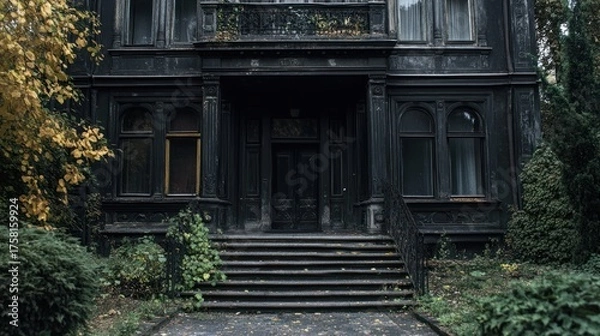 Obraz Aged building entrance with foliage