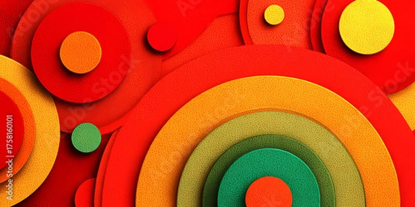 Fototapeta Abstract Layered Concentric Circles in Textured Red, Orange, and Green Earth Tones