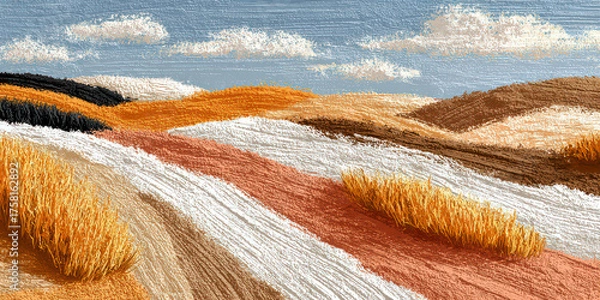 Fototapeta Textured Digital Painting of Abstract Autumn Hills and Fields