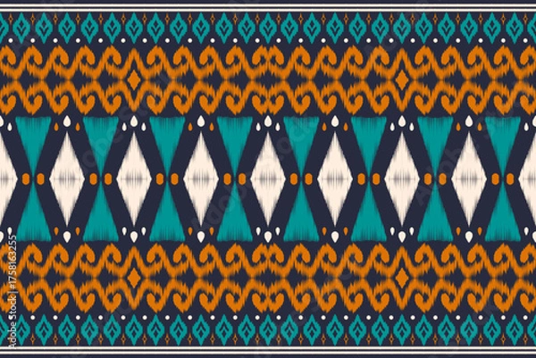 Obraz Ethnic seamless ikat black and white pattern fabric design for all types of print textile and background