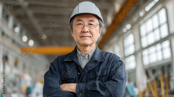 Fototapeta ヘルメットをかぶった作業着のご老人