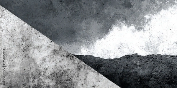 Fototapeta Monochrome Abstract of Textured Concrete and Dark Ground with Dividing Line