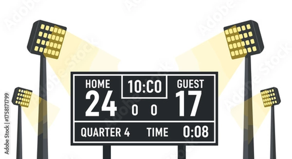 Fototapeta Scoreboard Displaying Football Score and Stadium Lighting with the Score Displayed During the Fourth Quarter