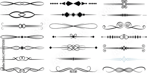 Fototapeta Elegant Decorative Dividers & Flourishes: Vintage Style Ornaments for Invitations, Website Design, Scrapbooking & Graphic Design Projects | Classic Black Calligraphic Elements for Wedding Stationery &