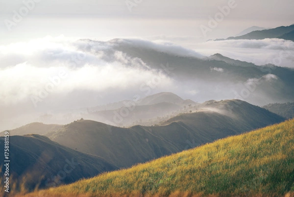Obraz Mountain Range view point in Myanmar (Burma) with sea of cloud (Mulayit Taung) and sunrise