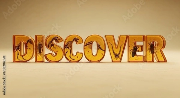 Obraz Discover fossilized skeletons insects amber, entomology paleontology, close-up science education, museum exhibit, natural history, promotional graphic design