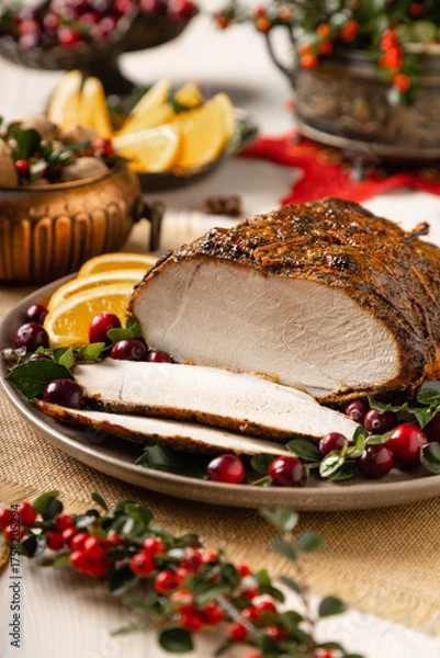 Obraz Whole baked ham. Christmas decoration.