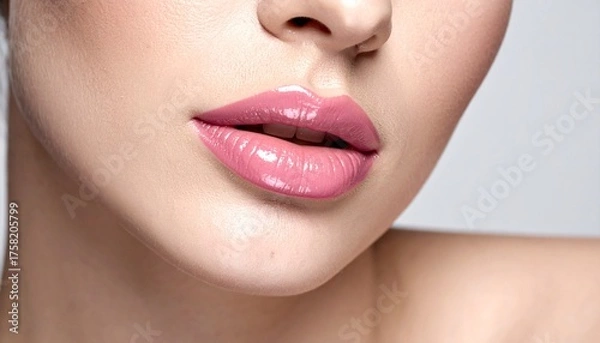 Obraz 淡いピンク色の口紅を塗った女性の唇