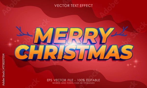 Obraz Creative editable text effect merry christmas on red background