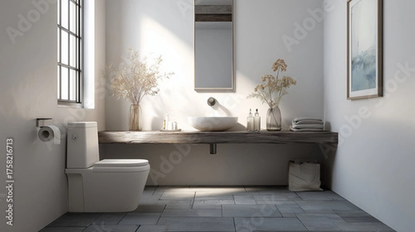 Obraz 日本のシンプルモダンなトイレ、洗面所