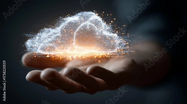 Obraz Futuristic Digital Cloud in Hand Representing Cloud Computing, Data Storage, and Innovation in Virtual Technology