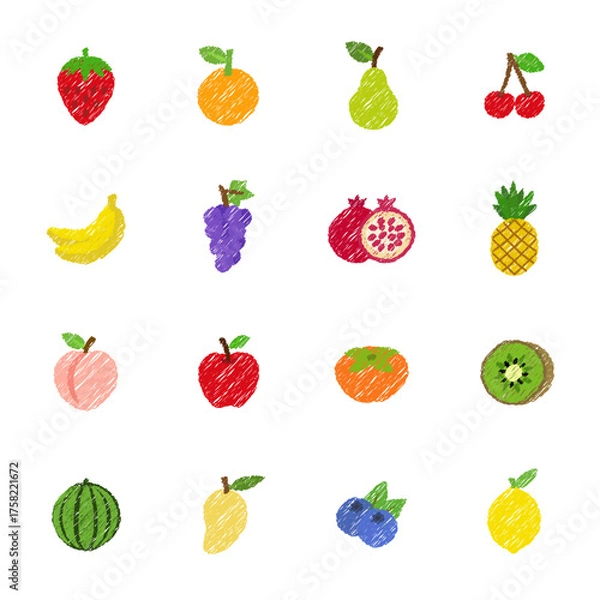 Fototapeta 果物のアイコンのセット　フルーツのベクターイラスト　手描き風