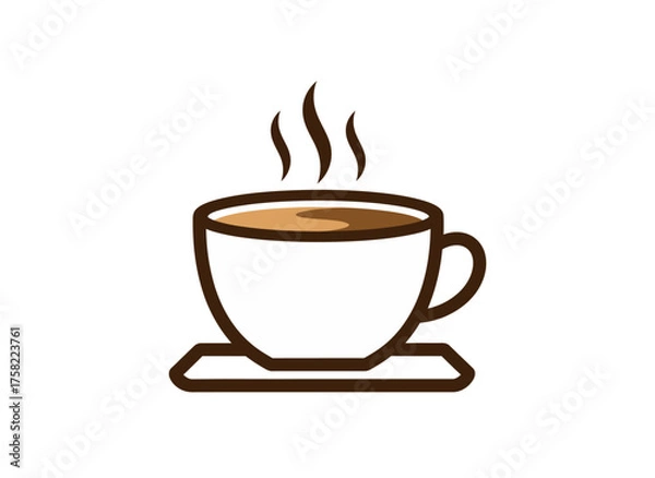 Fototapeta A simple, stylized illustration of a steaming cup of coffee on a saucer.