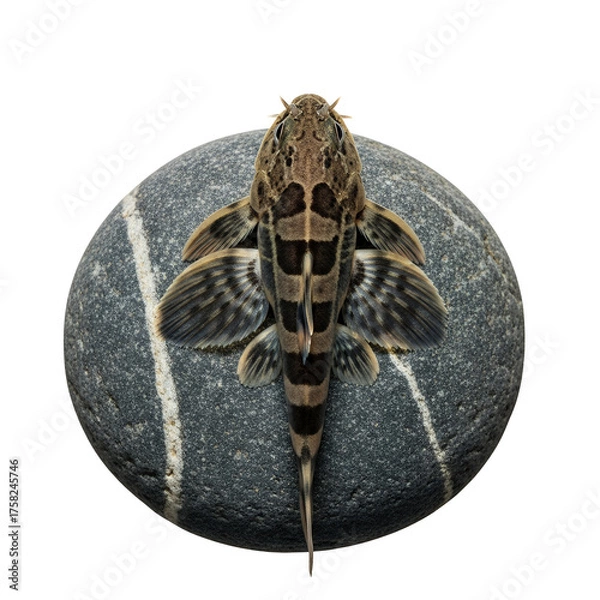 Fototapeta Hillstream fish resting on rock, transparent background