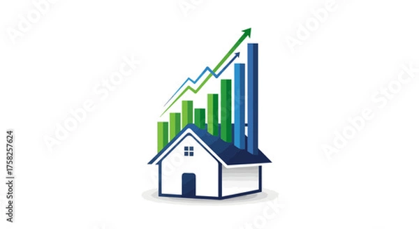 Fototapeta House Growth Chart Real Estate Market Increase, Investment Success and Property Value Rising