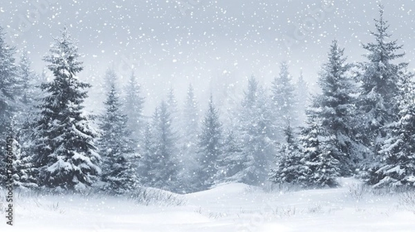 Fototapeta A snowy background with falling snowflakes and pine branches, suitable for displaying winter scenes. Features include snow-covered landscapes and falling snowflakes.