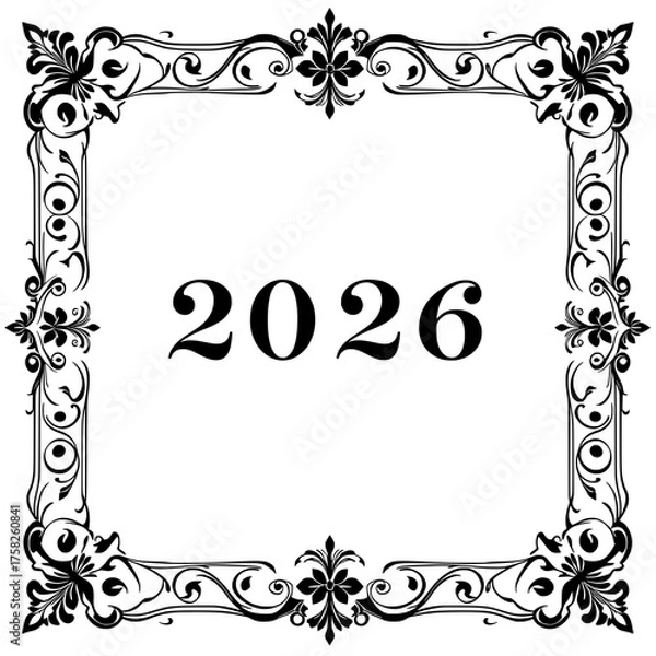 Obraz a decorative floral frame surrounding the year 2026 in a simple elegant font