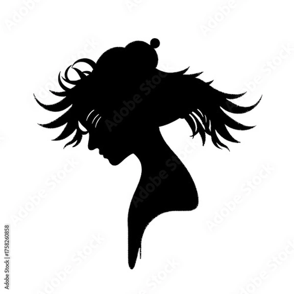 Obraz a stylized silhouette of a woman's profile with textured hair and a delicate neck